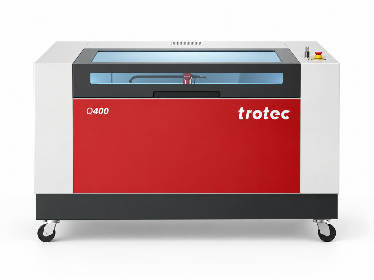 Trotec Q400 laser engraver, front three-quarter view