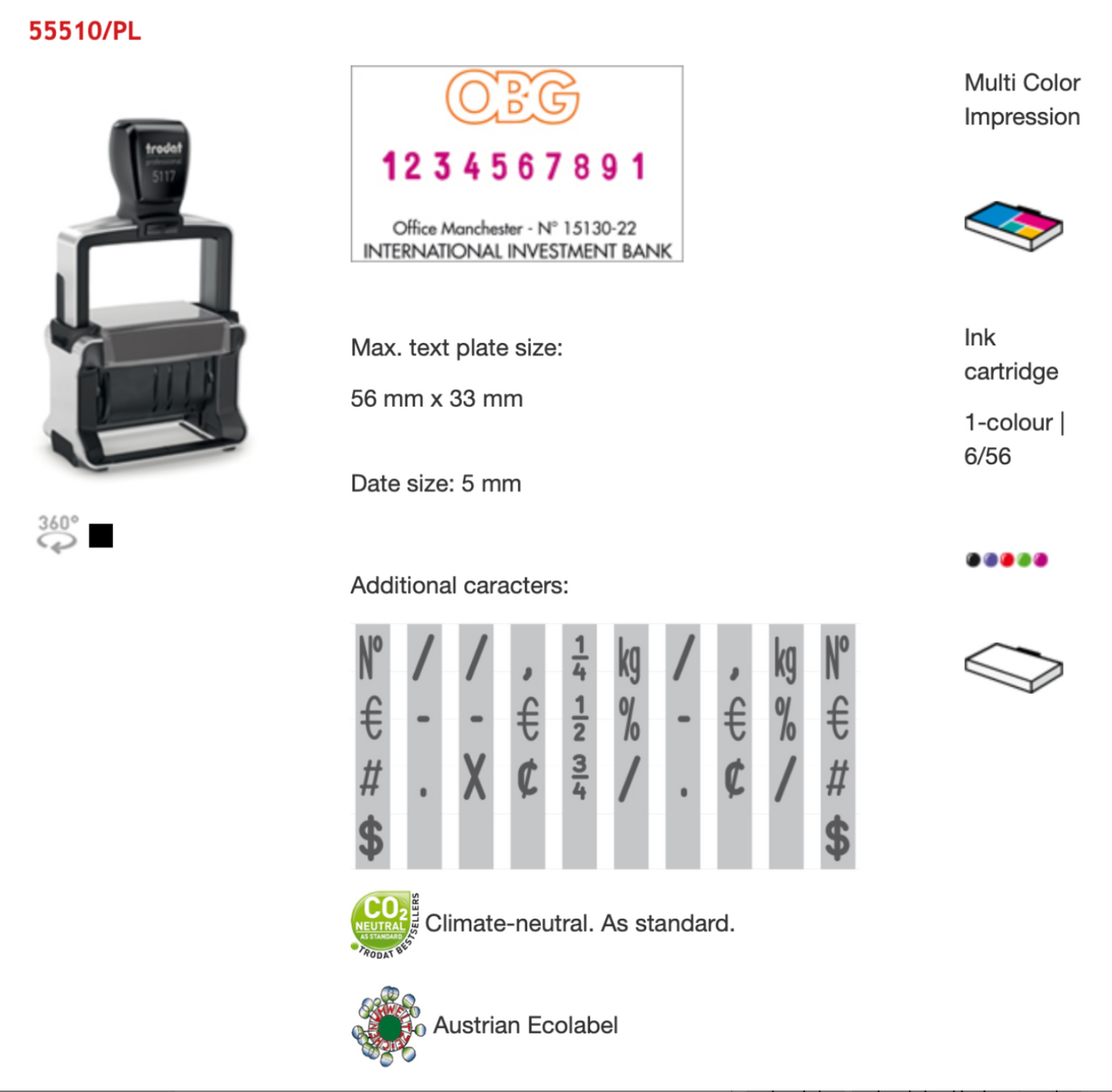 Trodat Professional Number With Text Rectangular 55510/PL | Trodat
