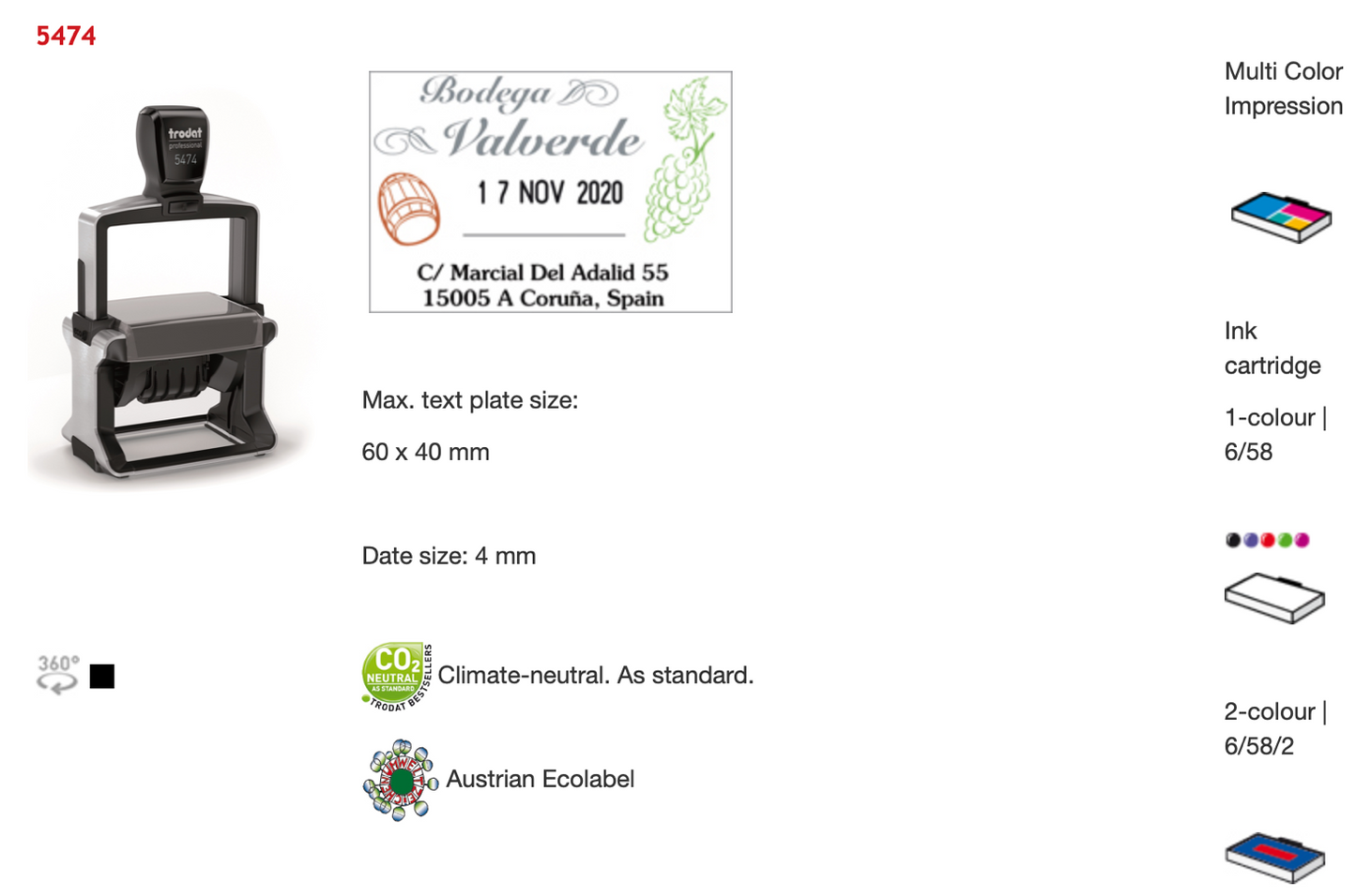 Trodat Professional Date And Text Rectangular 5474 English | Trodat