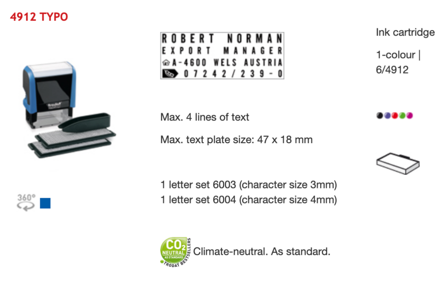 Trodat Original Printy Typomatic D-I-Y Stamp Text Rectangular 4912 TYPO English | Trodat