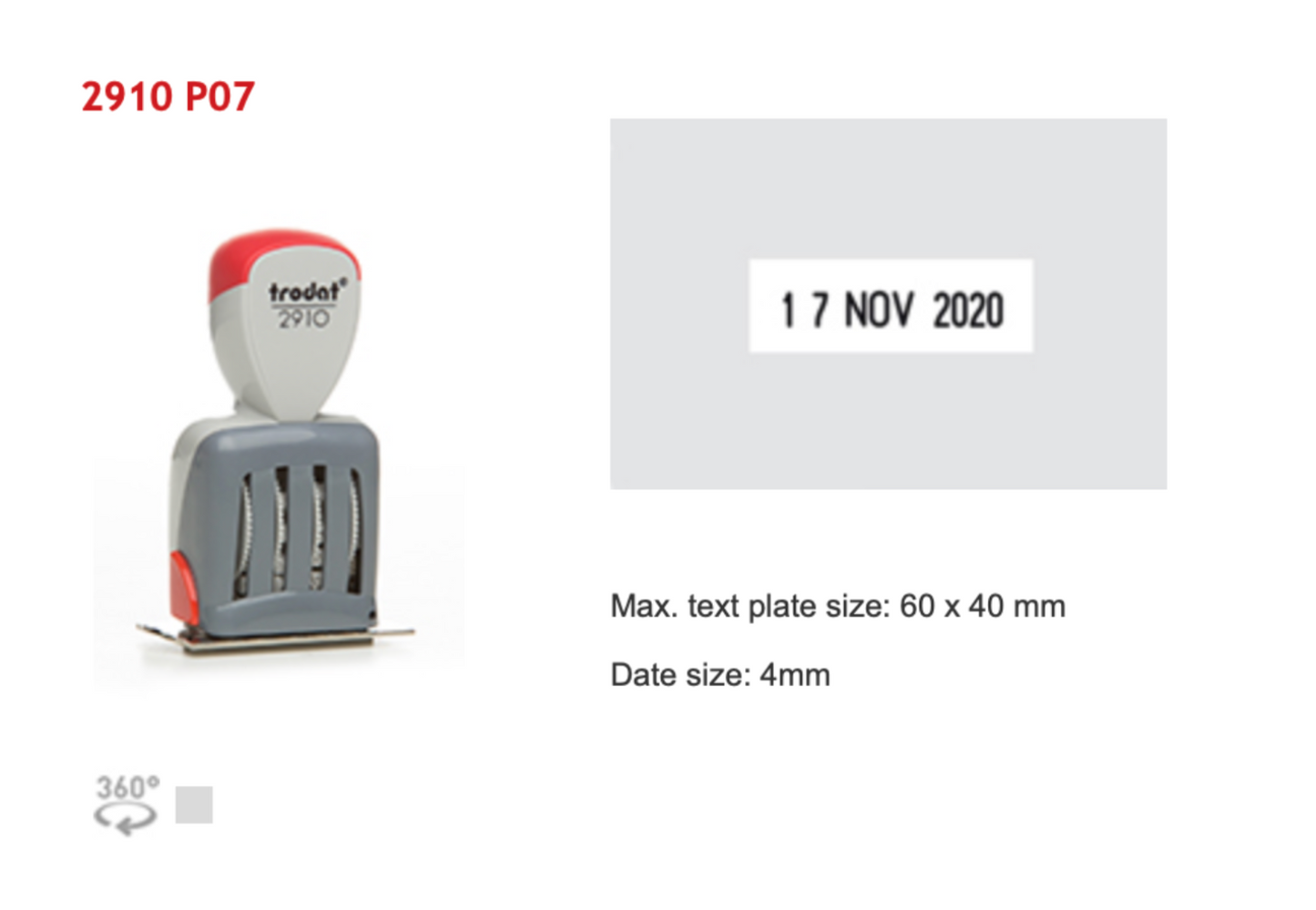 Trodat Classic Date And Text Rectangular 2910 P07 English | Trodat