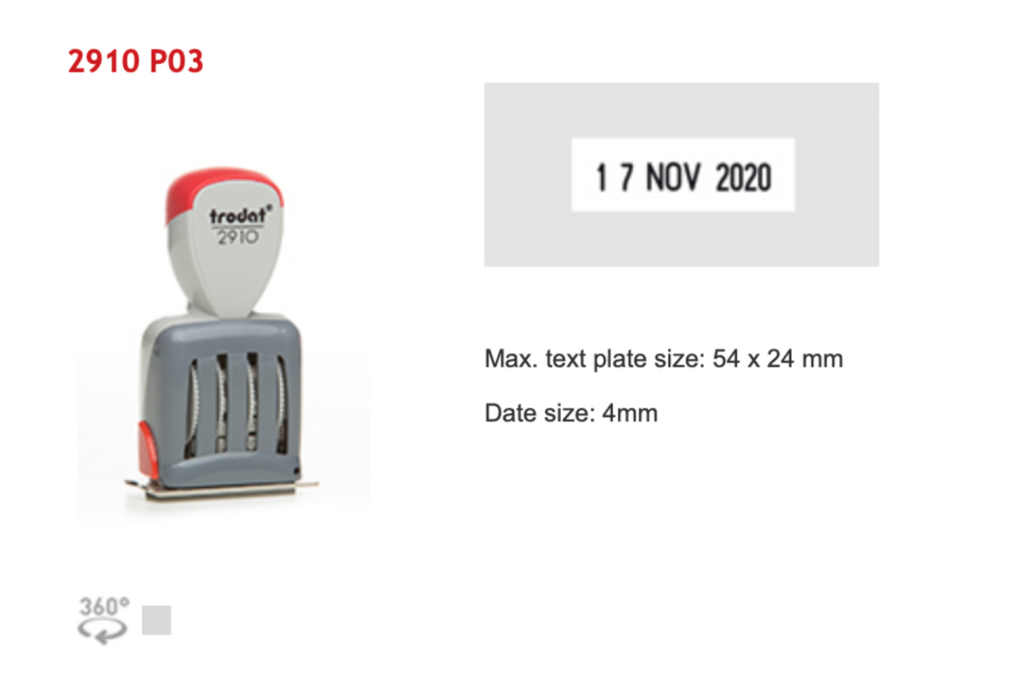 Trodat Classic Date And Text Rectangular 2910 P03 English | Trodat