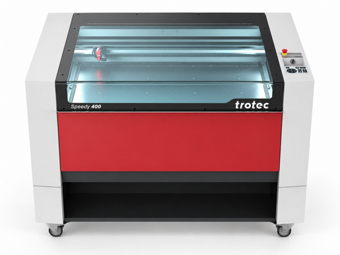 Trotec Speedy 400 laser engraver, front three-quarter view