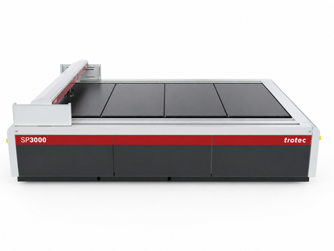 Trotec SP3000 large-format laser cutter, front three-quarter view