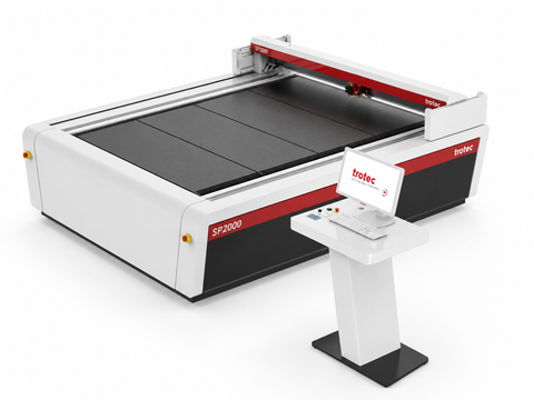 Trotec SP2000 large-format laser cutter, front three-quarter view