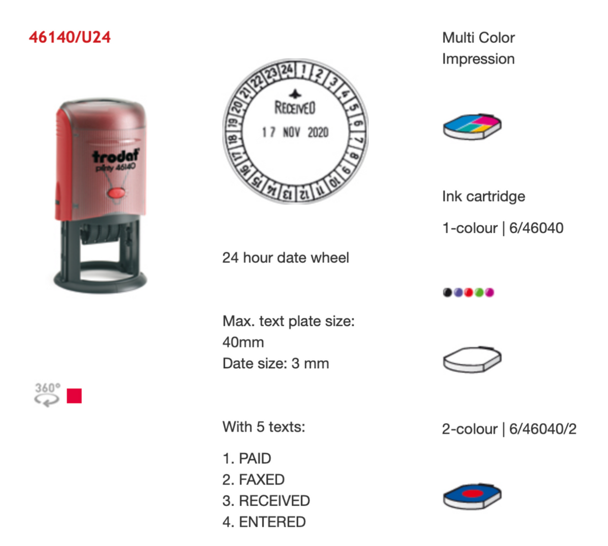 Trodat Original Printy Time With Date Round And Oval 46140/U24 English | Trodat