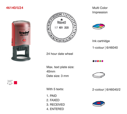 Trodat Original Printy Time With Date Round And Oval 46140/U24 English | Trodat