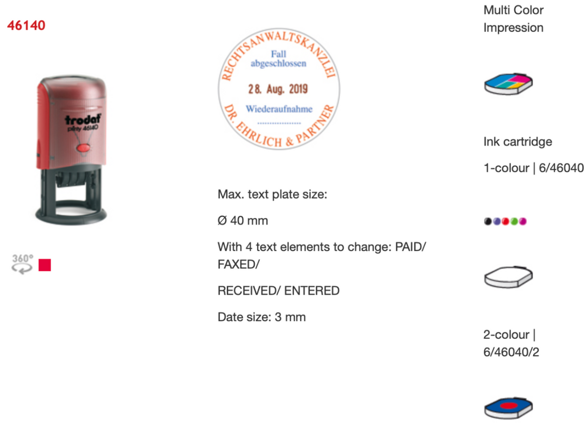 Trodat Original Printy Date With Text Rectangular 46140 English | Trodat
