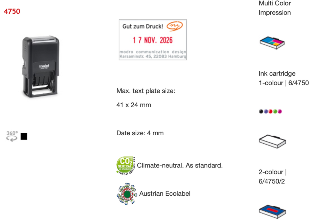 Trodat Original Printy Date With Text Rectangular 4750 English | Trodat