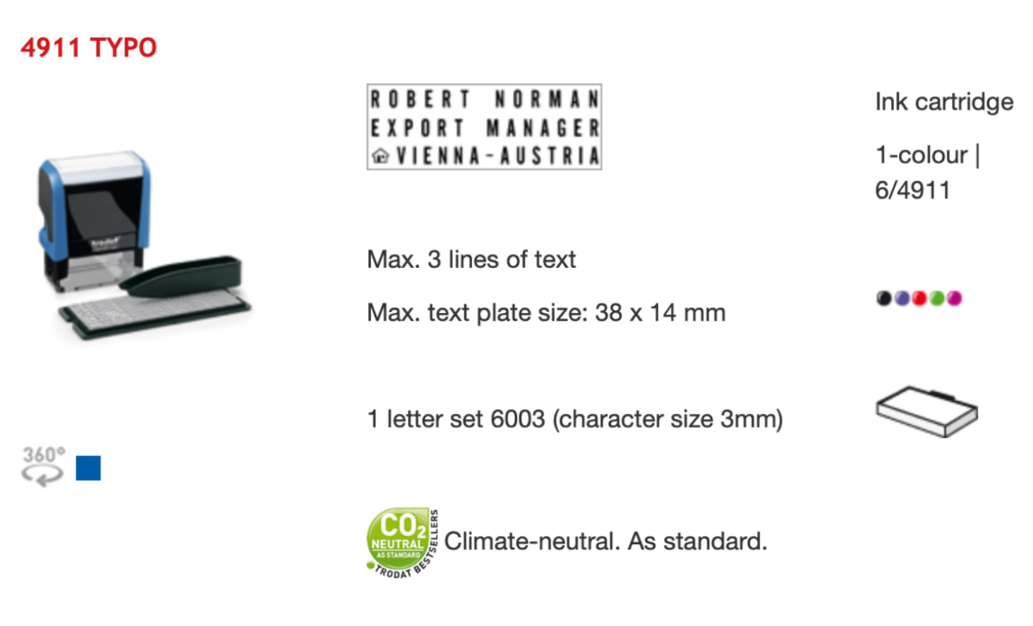 Trodat Original Printy Typomatic D-I-Y Stamp Text Rectangular 4911 TYPO English | Trodat